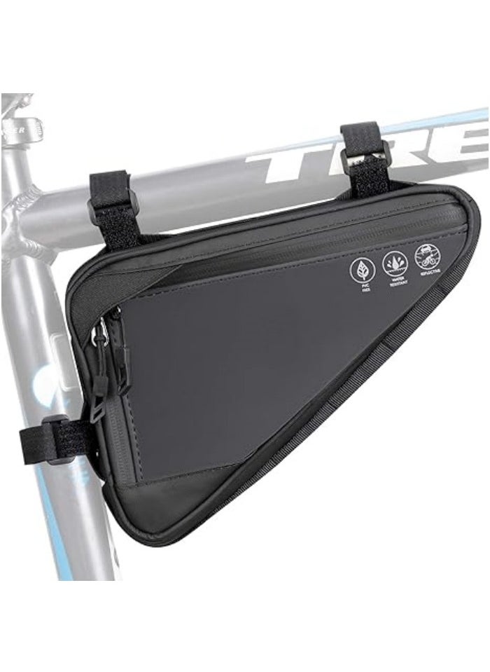 Generic Bike Frame Storage Bag, Water Resistant Reflective Bicycle Triangle Bag with Two Side Pockets, Strap-On Under Seat Tool Accessories Pouch for Mountain Road Bike Trip  - Image 1