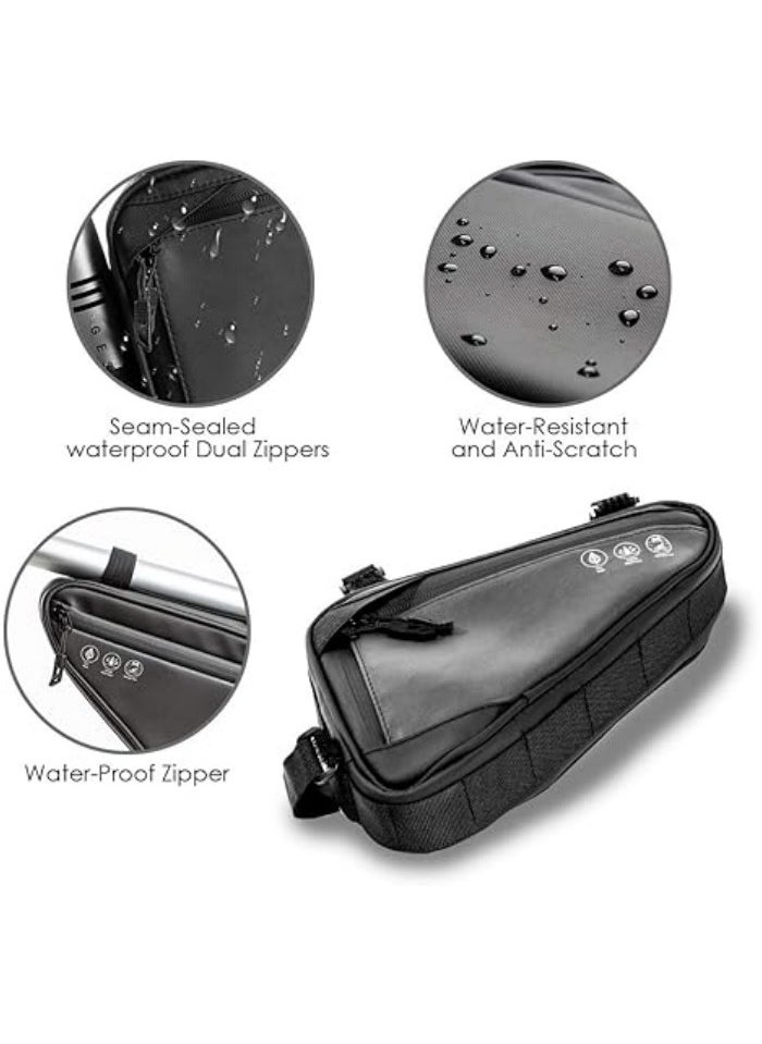 Generic Bike Frame Storage Bag, Water Resistant Reflective Bicycle Triangle Bag with Two Side Pockets, Strap-On Under Seat Tool Accessories Pouch for Mountain Road Bike Trip  - Image 2