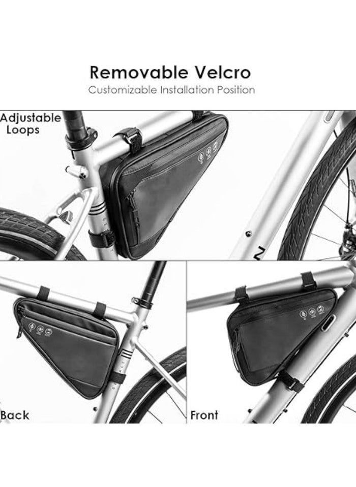Generic Bike Frame Storage Bag, Water Resistant Reflective Bicycle Triangle Bag with Two Side Pockets, Strap-On Under Seat Tool Accessories Pouch for Mountain Road Bike Trip  - Image 3