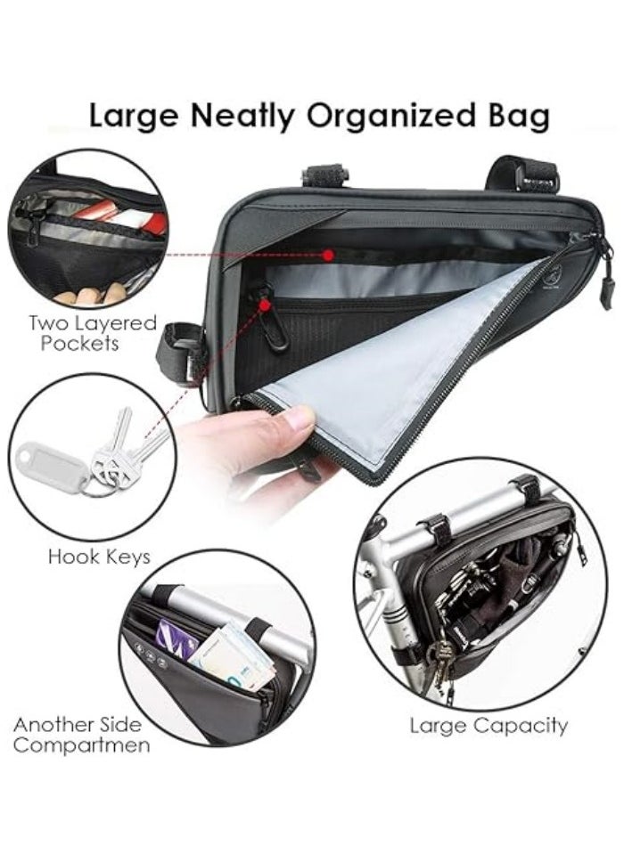 Generic Bike Frame Storage Bag, Water Resistant Reflective Bicycle Triangle Bag with Two Side Pockets, Strap-On Under Seat Tool Accessories Pouch for Mountain Road Bike Trip  - Image 4