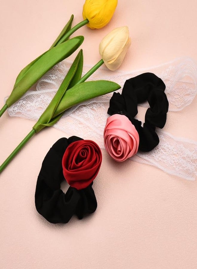 Sisadodo Rose Hair Ties for Women Girls Rose Satin Scrunchies for Thick Hair Accessories for Women Elastic Ponytail Holder for Girls Womens Rose Flower Hair Rope for Girls Satin Hair Scrunchies - Image 5