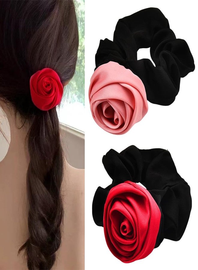 Sisadodo Rose Hair Ties for Women Girls Rose Satin Scrunchies for Thick Hair Accessories for Women Elastic Ponytail Holder for Girls Womens Rose Flower Hair Rope for Girls Satin Hair Scrunchies - Image 1