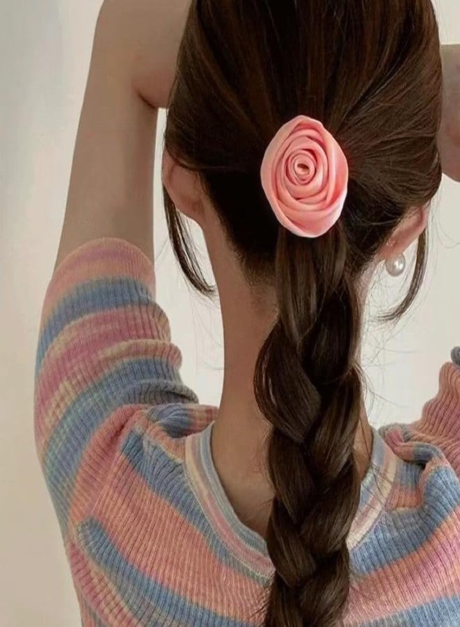 Sisadodo Rose Hair Ties for Women Girls Rose Satin Scrunchies for Thick Hair Accessories for Women Elastic Ponytail Holder for Girls Womens Rose Flower Hair Rope for Girls Satin Hair Scrunchies - Image 3