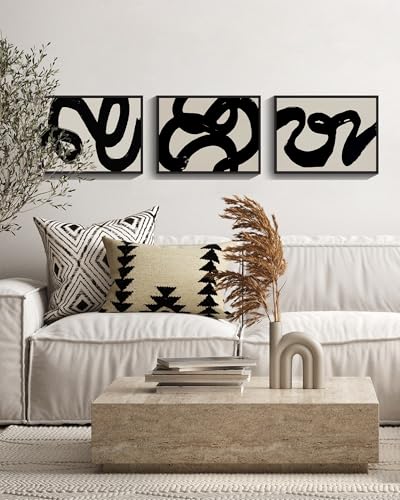 PHOPAGO Black Abstract Wall Art Ink Wash Minimalist Lines Framed Canvas Painting Artwork 11x14in Black Framed - Image 3