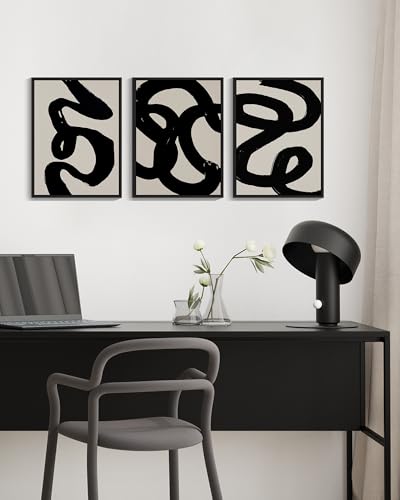 PHOPAGO Black Abstract Wall Art Ink Wash Minimalist Lines Framed Canvas Painting Artwork 11x14in Black Framed - Image 4