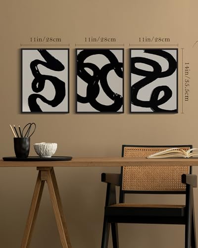 PHOPAGO Black Abstract Wall Art Ink Wash Minimalist Lines Framed Canvas Painting Artwork 11x14in Black Framed - Image 5
