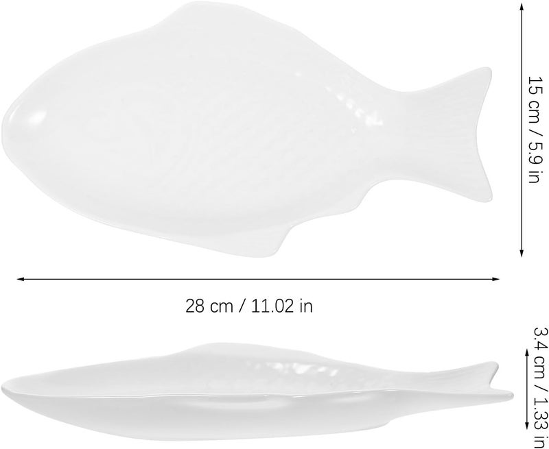 Cabilock Ceramic Fish Shaped Plate Appetizer Serving Tray Platter Creative Japanese Snack Storage Dish Tray for Restaurants Home 11 Inches White - Image 2