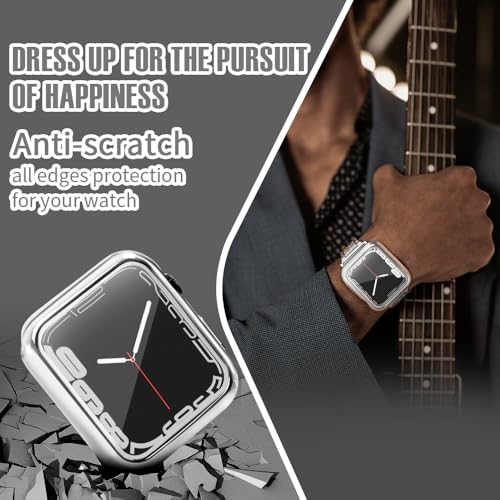 top4cus 41mm Case Soft Flexible Lightweight Anti-Scratch Overall Protective 41mm Iwatch Waterproof Cover Case Shiny Workout Shockproof Bumper Compatible with Apple Watch Series 9/8/7 -Silver - Image 4