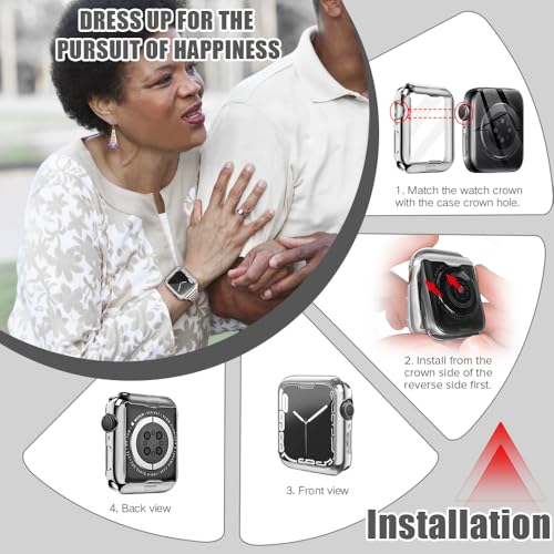 top4cus 41mm Case Soft Flexible Lightweight Anti-Scratch Overall Protective 41mm Iwatch Waterproof Cover Case Shiny Workout Shockproof Bumper Compatible with Apple Watch Series 9/8/7 -Silver - Image 5
