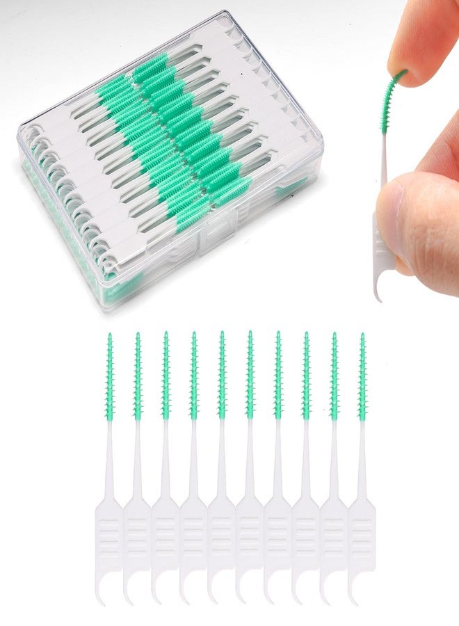 ACSKD 300PCS Dental Floss Picks,Dual-Use Interdental Brushes,Soft Silicone Brush Head Toothpicks, Tooth Picks Flossers for Teeth Braces Cleaning (Green - Image 1