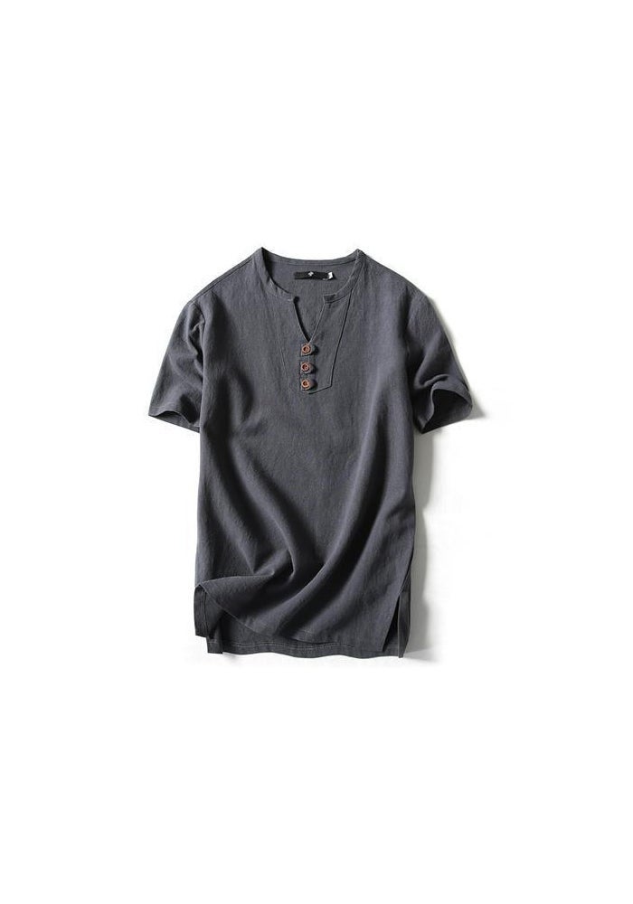 Summer t Shirts Men Short Sleeve Cotton Linen T-Shirt 5XL - Image 1