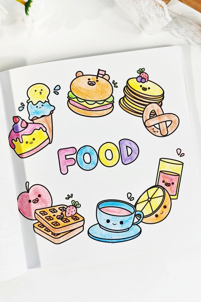 40 Pages of "Food, Drinks & Desserts" Coloring Book for Adult Relaxing and Kids Color Recognition, Great Gift for Holiday - Image 3