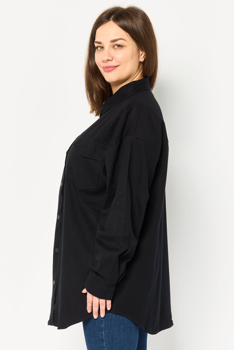 bebe Women Solid Denim Jacket, Black - Image 3