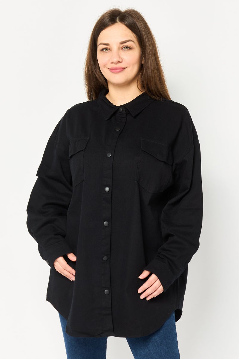 bebe Women Solid Denim Jacket, Black - Image 1