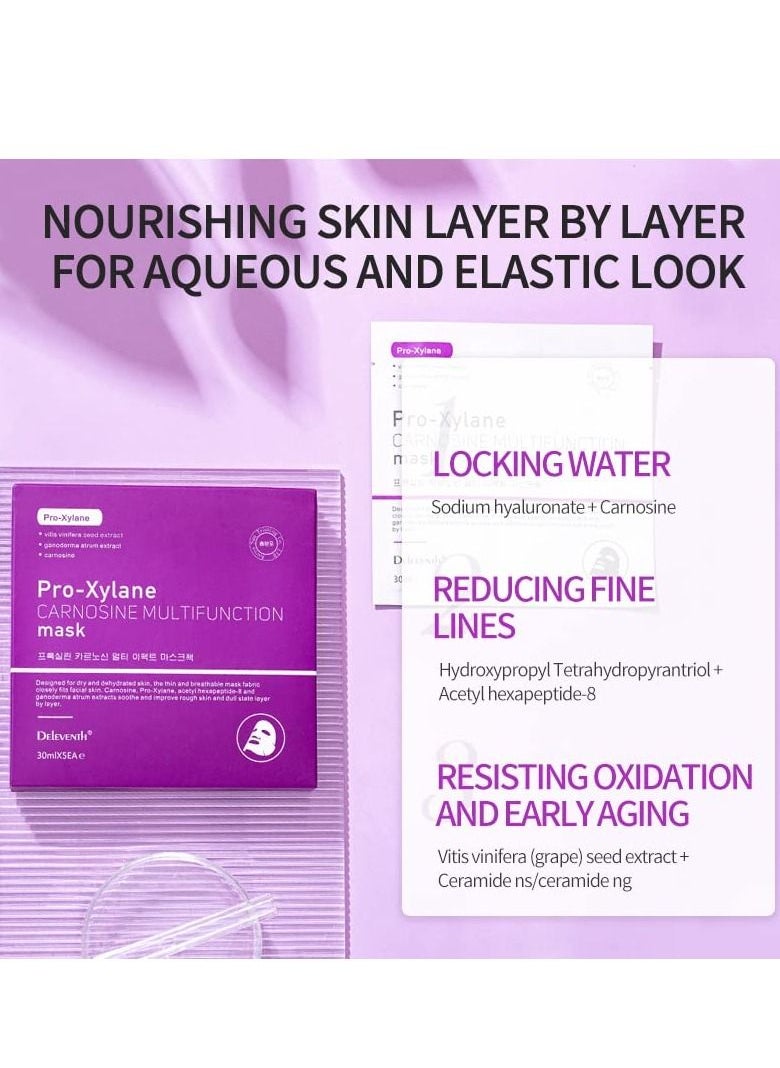 DELEVENTH - DEleventh Korean Brand Pro-Xylane Factor Carnosine β-Alanine & L-Histidine Facial Mask 30ml×5pcs / Anti-Aging, Anti-Wrinkle, Reduce Fine Lines, Promote Collagen Synthesis, Repair Damaged Skin Cells - Image 1
