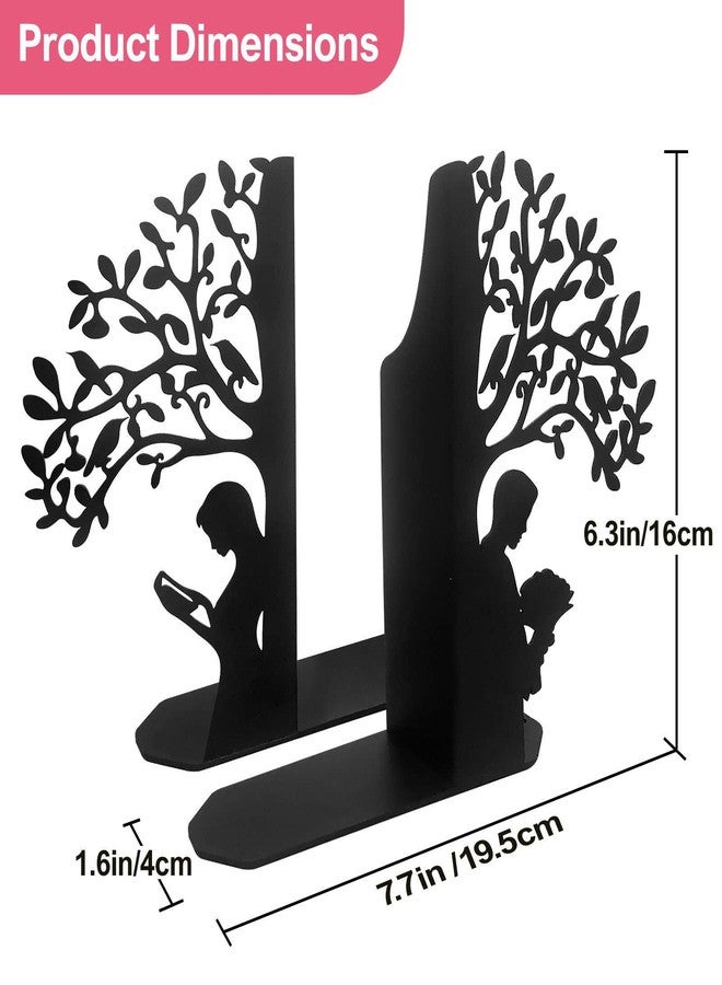 ENCIMART Tree of Life Bookends Decorative Couple Book Ends for Shelves, Black Metal Bookends for Heavy Books, Book Organizer for Desk Bookshelf Home Office Book Stopper Valentines Day Gifts for her - Image 3