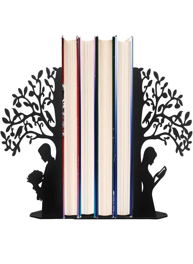 ENCIMART Tree of Life Bookends Decorative Couple Book Ends for Shelves, Black Metal Bookends for Heavy Books, Book Organizer for Desk Bookshelf Home Office Book Stopper Valentines Day Gifts for her - Image 1