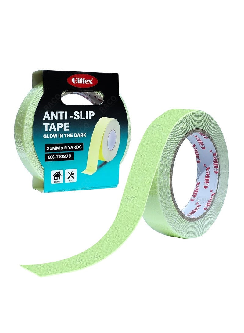 RACO Giffex Glow in the Dark Anti-Slip Tape – 25mm x 5 Yards Safety Grip Tape for Stairs, Ramps, Factories & Sports Grounds – Weatherproof, Strong Adhesive, Long-Lasting Fluorescence, Indoor & Outdoor  - Image 1