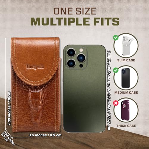 Hengwin Genuine Leather Phone Holster Fits for iPhone 16 Pro Max 15 Plus 14 Pro Max Samsung Galaxy A15 Note 9 8 S23 S22 S21 FE S20 Ultra Holster Waist Pouch Belt Clip Case Cell Phone Holder Brown - Image 3
