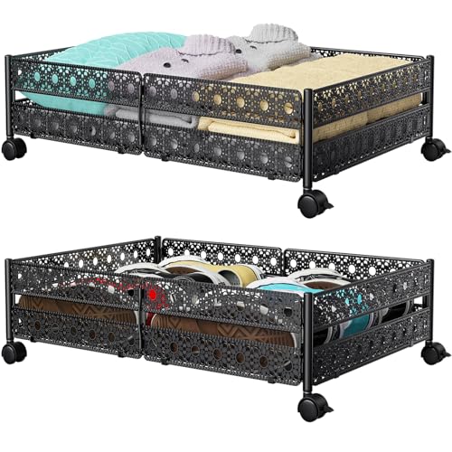 PHINOX Under Bed Storage Containers with Wheels  Shoe Storage Organizer Drawer Toolfree Assembly Metal Underbed Storage Containers for Bedroom Clothes Shoes Blankets  2 Pack
