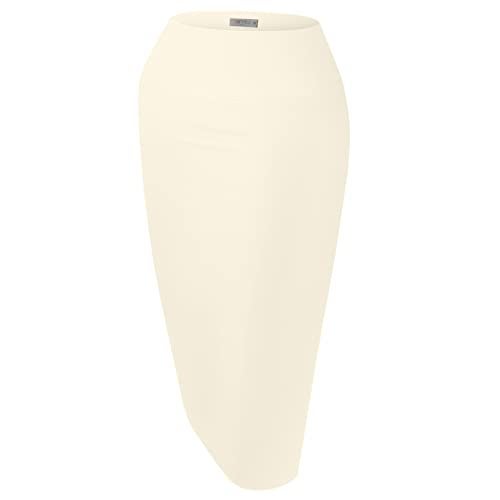 Simlu Pencil Skirts For Women Off White Skirts For Women Knee Length, Ivory, Large - Image 1