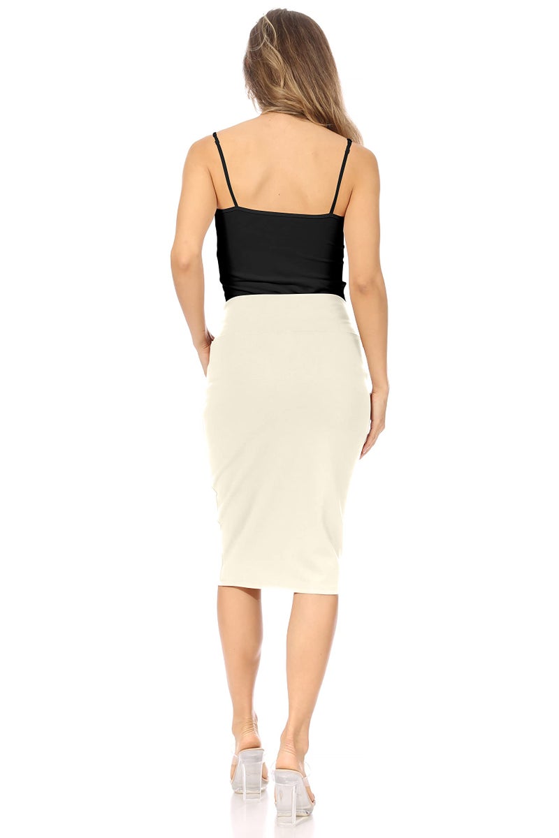 Simlu Pencil Skirts For Women Off White Skirts For Women Knee Length, Ivory, Large - Image 4