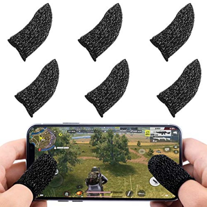 for Mobile Game Controller Finger Sleeve Sets [6 Pack], Anti-Sweat Breathable Full Touch Screen Sensitive Shoot Aim Joysticks Finger Set for Knives Out/Rules of Survival-Black - Image 1