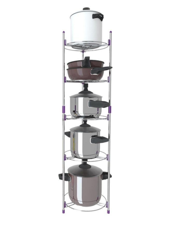 Cocoarm Cookware Stand,5 Tiers Round Shelf Storage Tower for Home Kitchen Pans Pots Storage Rack Metal Wire Shelving Organizer - Image 1