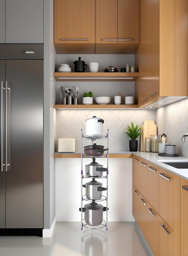 Cocoarm Cookware Stand,5 Tiers Round Shelf Storage Tower for Home Kitchen Pans Pots Storage Rack Metal Wire Shelving Organizer - Image 3