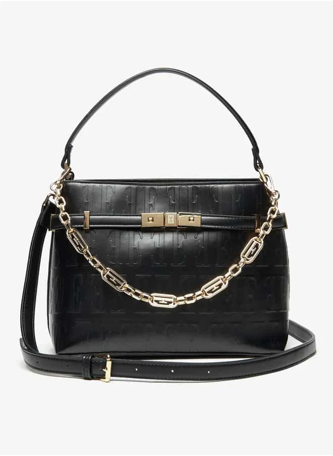 ايل Women Monogram Embossed Crossbody Bag with Chain Detail and Zip Closure