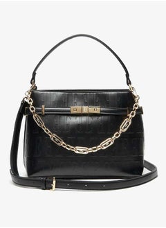 ELLE Women Monogram Embossed Crossbody Bag with Chain Detail and Zip Closure  - Image 1