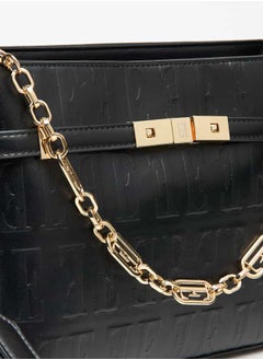 ELLE Women Monogram Embossed Crossbody Bag with Chain Detail and Zip Closure  - Image 3