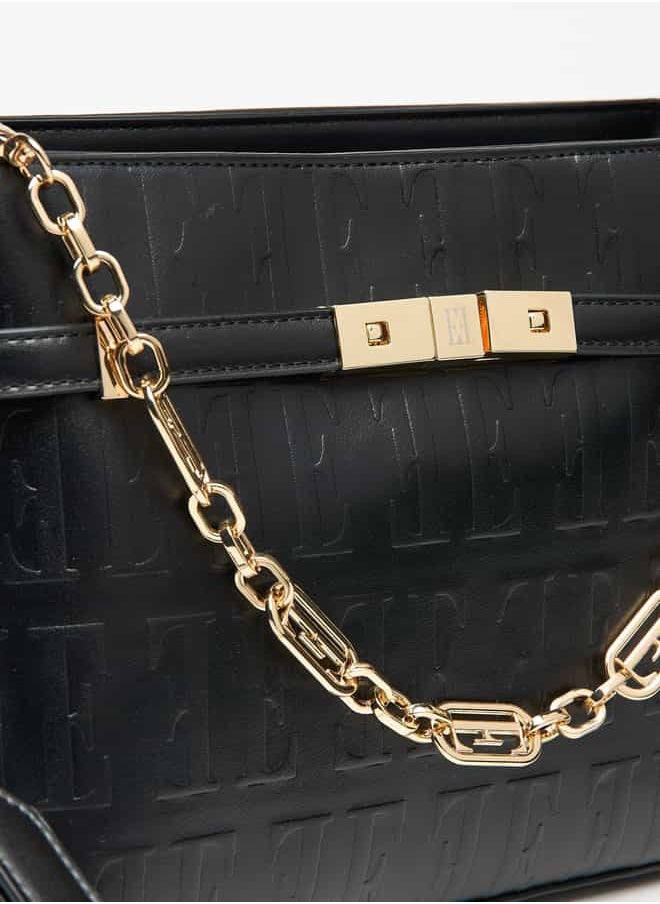 ELLE Women Monogram Embossed Crossbody Bag with Chain Detail and Zip Closure  - Image 3