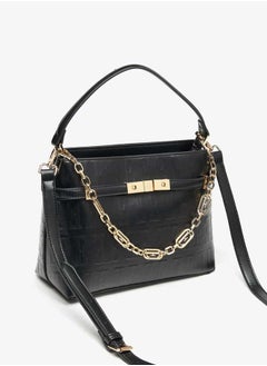 ELLE Women Monogram Embossed Crossbody Bag with Chain Detail and Zip Closure  - Image 2
