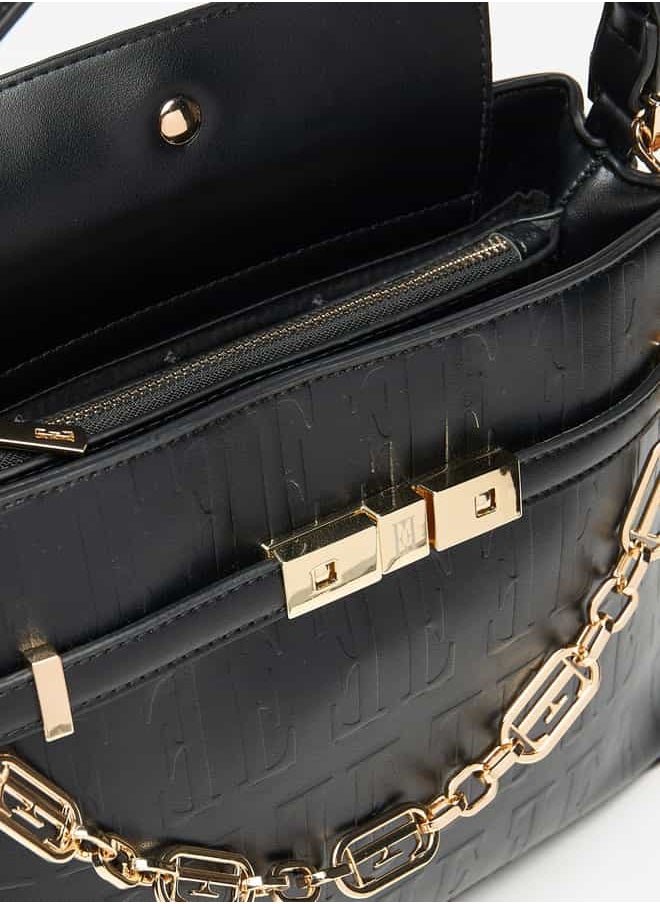ELLE Women Monogram Embossed Crossbody Bag with Chain Detail and Zip Closure  - Image 5
