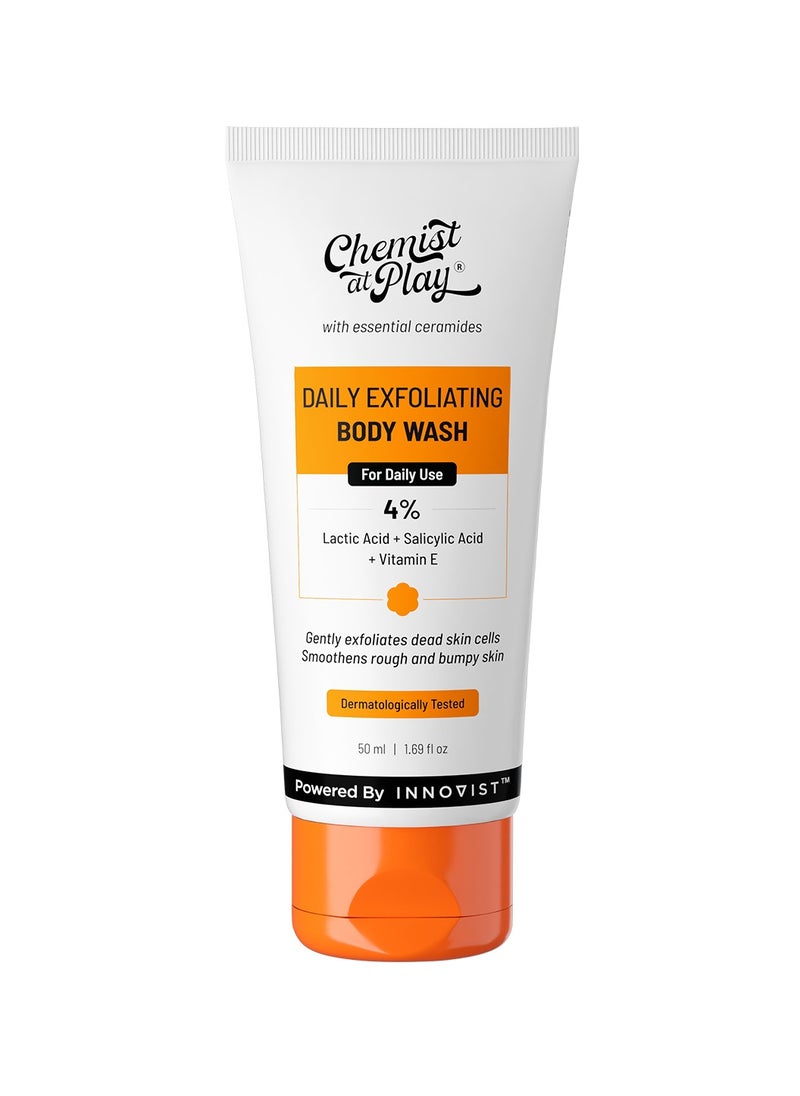 Chemist at Play Chemist At Play Exfoliating Body Wash 50ml | 4% (Salicylic Acid, Vitamin E and Lactic Acid) | Paraben & SLS Free | Gentle Exfoliating Shower Gel | Removes Tan| Prevents Dry, Rough, Bumpy Skin | Men & Women  - Image 1