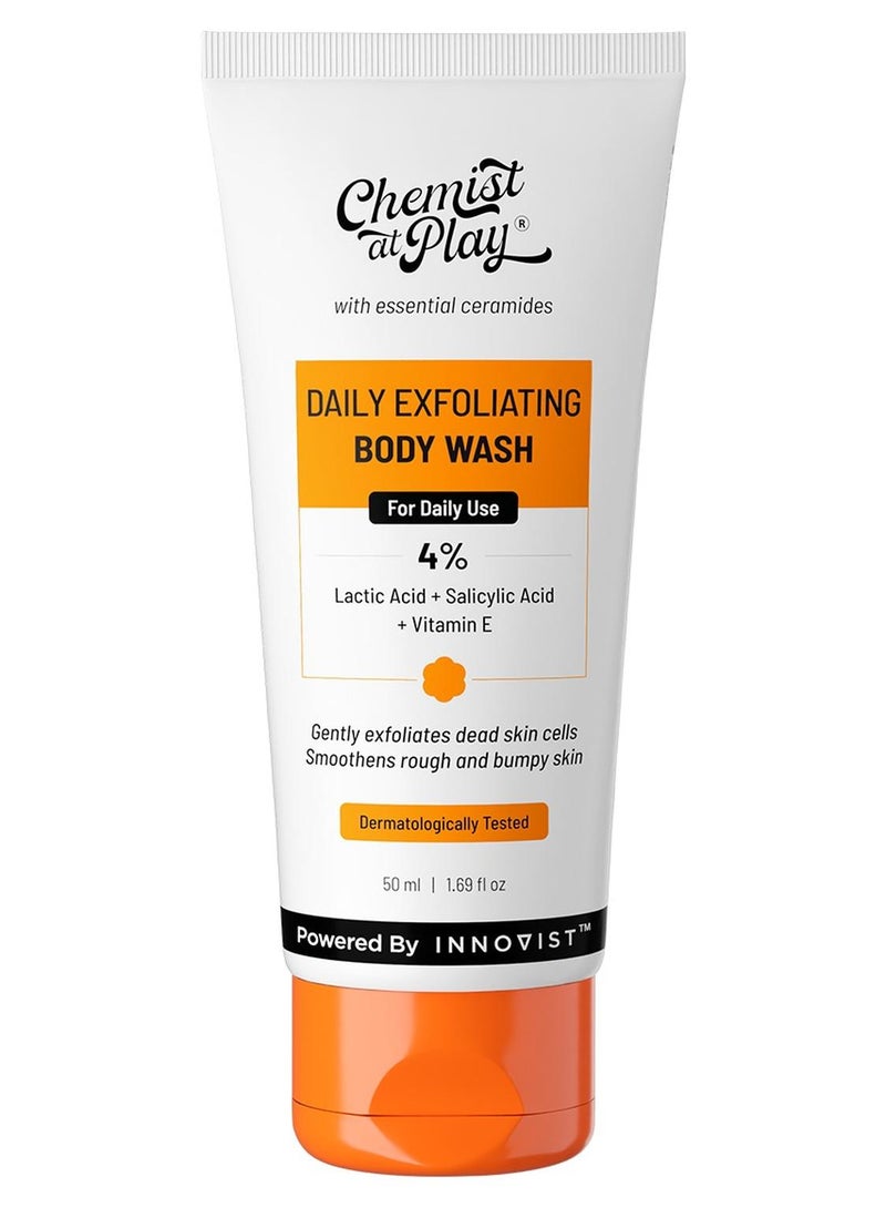 Chemist at Play Exfoliating Body Wash 50ml | 4% (Salicylic Acid, Vitamin E and Lactic Acid) | Paraben & SLS Free | Gentle Exfoliating Shower Gel | Removes Tan| Prevents Dry, Rough, Bumpy Skin | Men & Women - Image 1