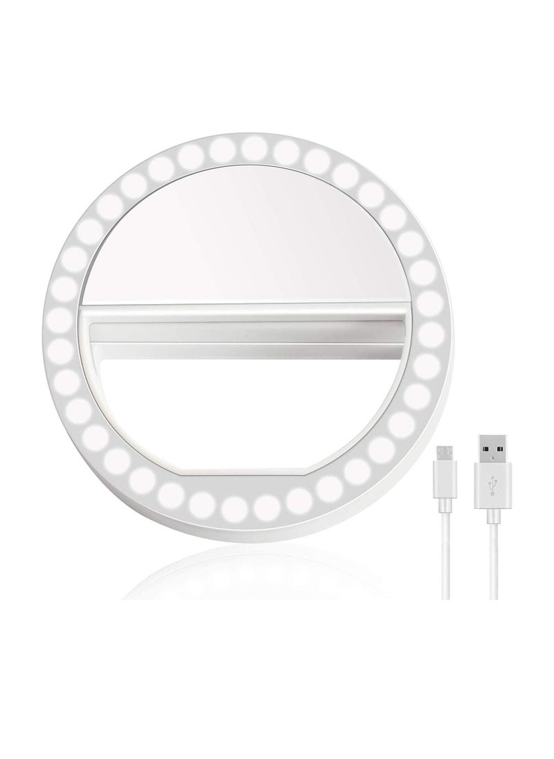 DUSALA Selfie Ring Light,LEDIN Rechargeable Portable Clip-on Selfie Fill Light with 36 LED for Smart Phone Photography,Camera Video,Girl Makes up (White-B,4,36LED)  - Image 1