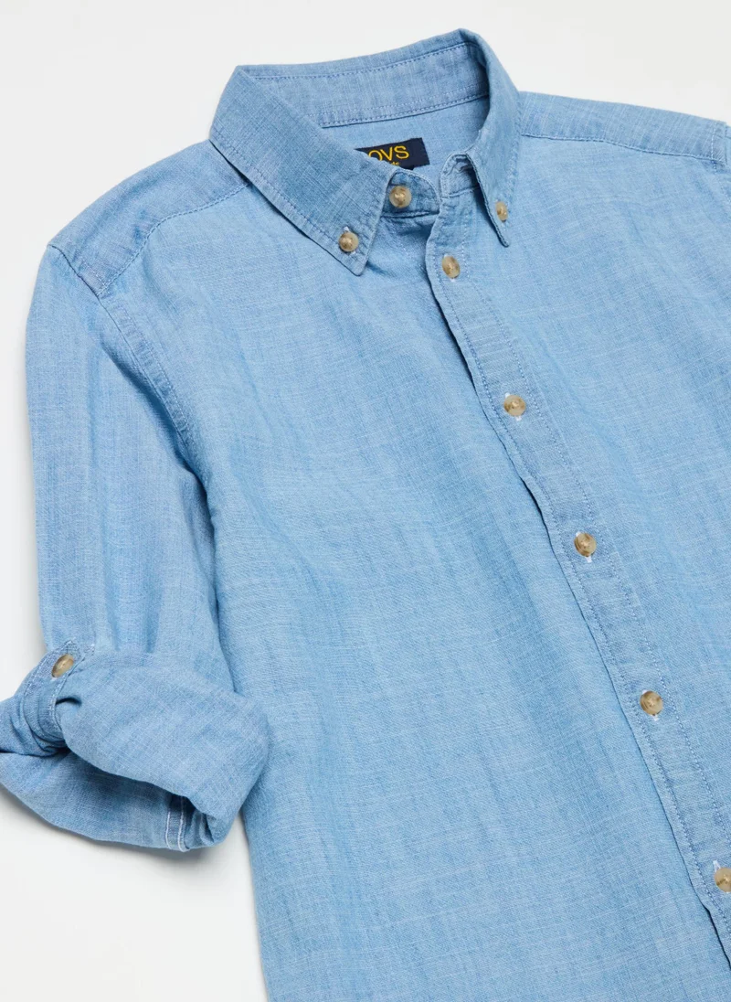 Ovs Button-Down Shirt In Chambray Cotton