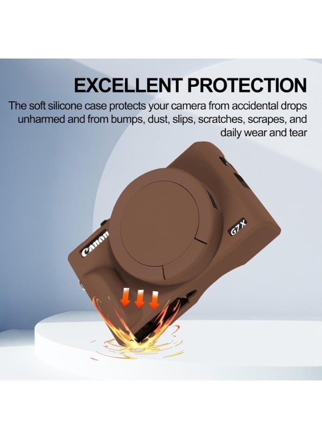 Premium Soft Silicone Protective Case with Removable Lens Cover for Canon Powershot G7X Mark III Digital Camera - Washable, Lightweight, and Stylish Protection (Brown) - Image 2