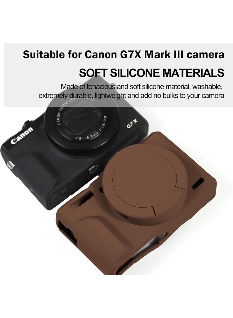 Premium Soft Silicone Protective Case with Removable Lens Cover for Canon Powershot G7X Mark III Digital Camera - Washable, Lightweight, and Stylish Protection (Brown) - Image 3