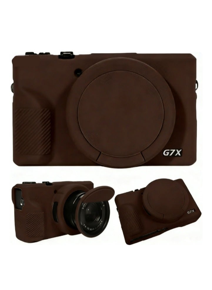 Premium Soft Silicone Protective Case with Removable Lens Cover for Canon Powershot G7X Mark III Digital Camera - Washable, Lightweight, and Stylish Protection (Brown) - Image 1