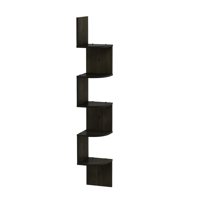 Furinno Rossi Wall Mount Floating Corner Shelf 5Tier Radial Espresso