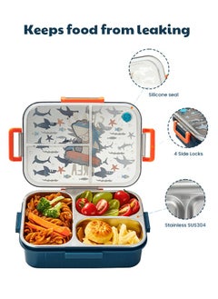 hibobi Kids Lunch Box Stainless Steel Bento Box - Shark Blue  - Image 5