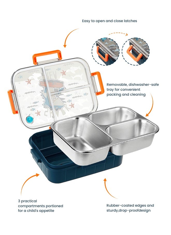 hibobi Kids Lunch Box Stainless Steel Bento Box - Shark Blue  - Image 4