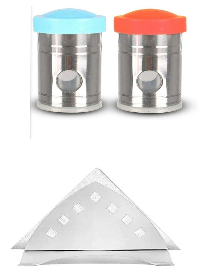 maha Creation Combo of Salt and Pepper Shaker and Stainless Steel Napkin Holder - Image 1