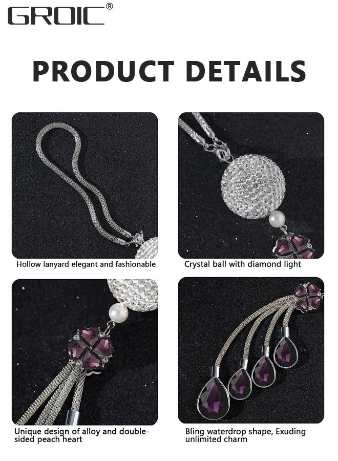 GROIC Bling Car Accessories, Rearview Mirror Ornaments, Car Rearview Mirror Hanging Accessories Car Decorations,Lucky Crystal Sun Catcher Ornament, Rear View Mirror Ball Charm - Purple - Image 5