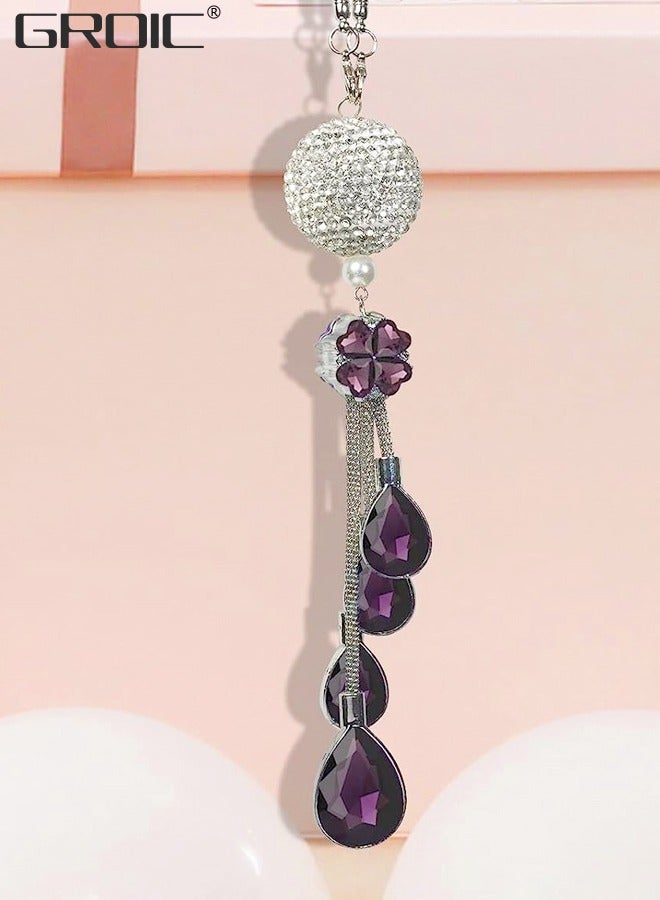 GROIC Bling Car Accessories, Rearview Mirror Ornaments, Car Rearview Mirror Hanging Accessories Car Decorations,Lucky Crystal Sun Catcher Ornament, Rear View Mirror Ball Charm - Purple - Image 4