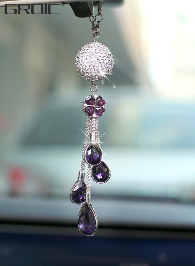 GROIC Bling Car Accessories, Rearview Mirror Ornaments, Car Rearview Mirror Hanging Accessories Car Decorations,Lucky Crystal Sun Catcher Ornament, Rear View Mirror Ball Charm - Purple - Image 3