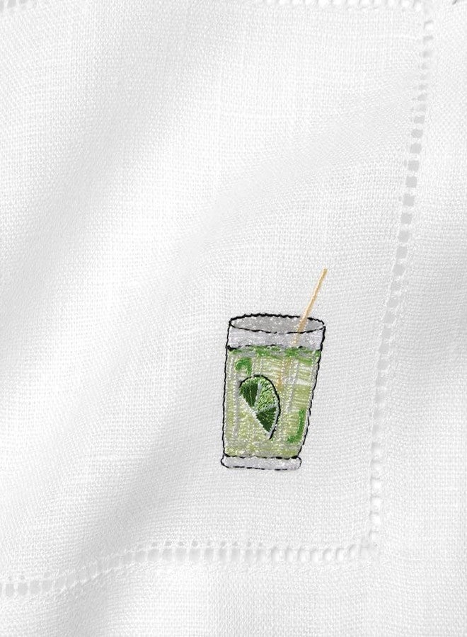 Sferra Aperitivo Embroidered Linen Cocktail Napkins (6x6), Set of Four - Image 4